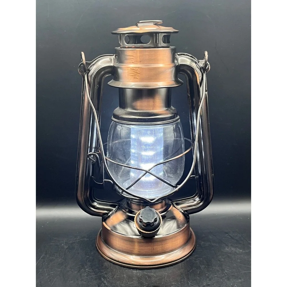 Vintage-Style LED Lantern Copper Finish Battery Operated Camping Dimmer Knob‎